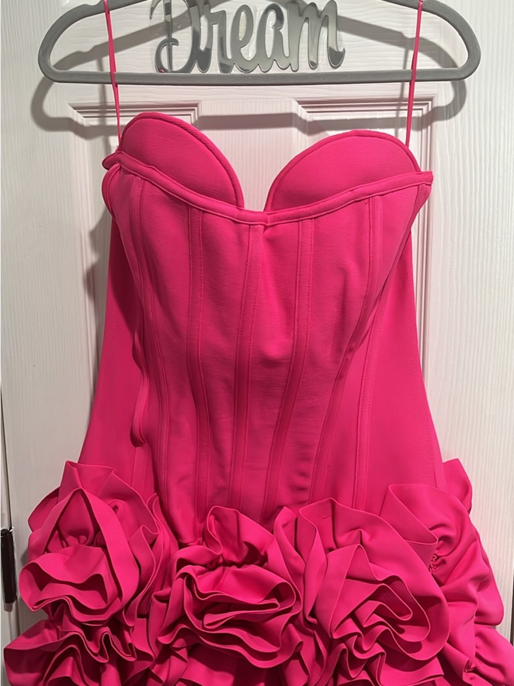 Fashion Nova Hot Pink Strapless Ruffle Floral Ball Dress